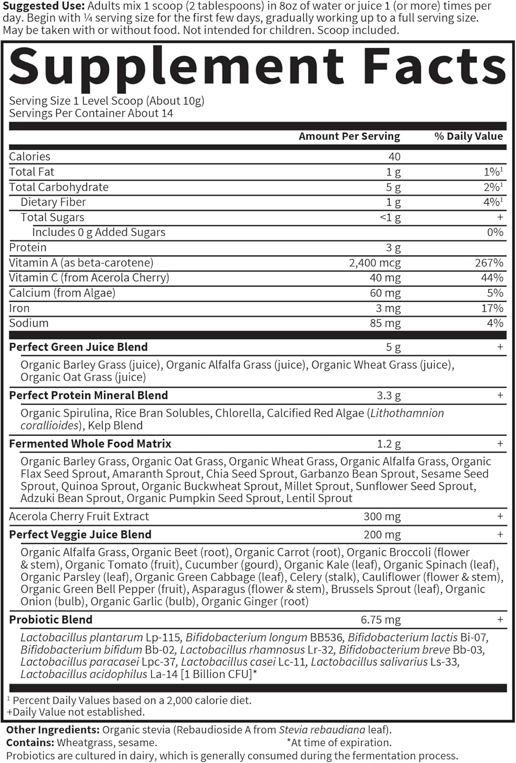 Garden of Life Perfect Food Super Green Formula - 14 Servings | 45 Superfoods, Greens, Fruit & Veggie Juice Superfood Powder Supplement, Probiotics & Organic Spirulina for Digestion & Immune Health