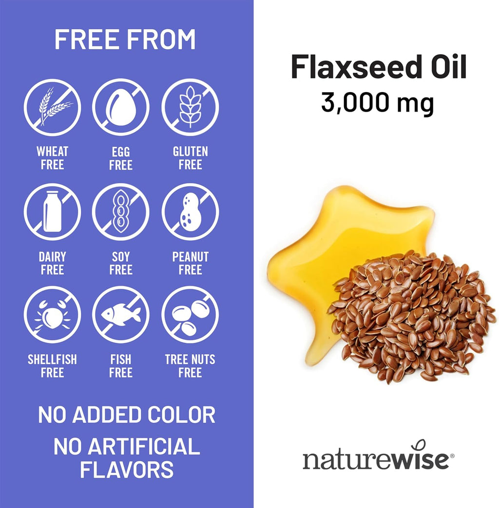 NatureWise Flaxseed Oil 3000 mg, Fish Free Omega 3 with 1500 mg ALA, Dietary Supplement for Immune Health Support - Organic, Cold Pressed, Non-GMO - 90 Softgels[30-Day Supply]