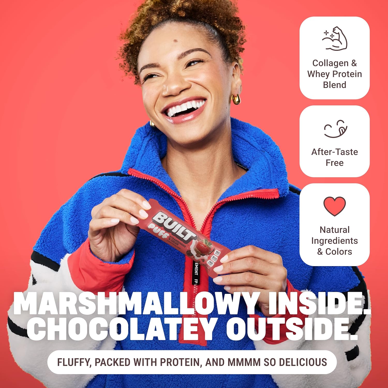 Built Bar, Puff Protein Bars, Strawberries 'N Cream Puff, 15g Protein Snacks, On-The-Go Bars, Only 140 Calories, 8g Sugar, Collagen, Gluten Free, 12 Count