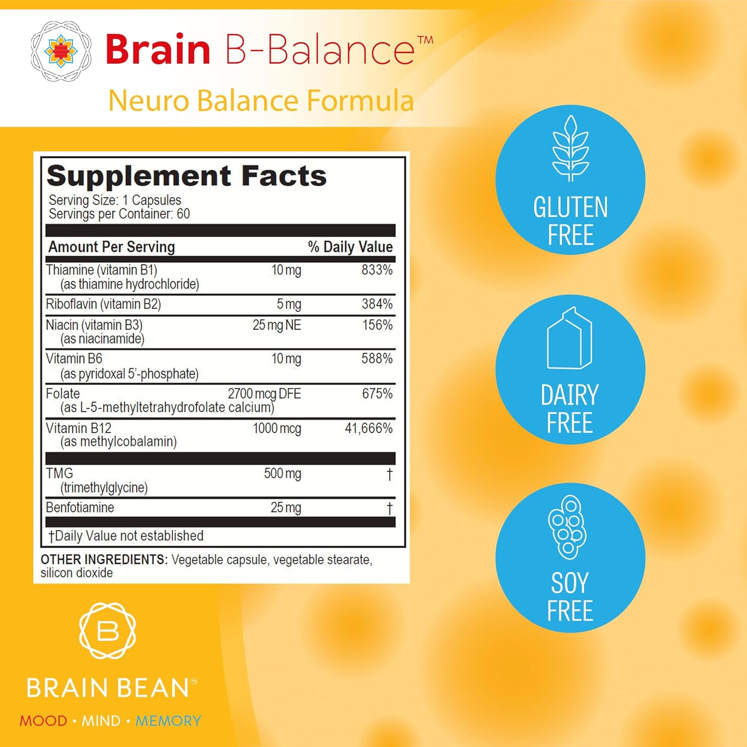 Brain B Balance: Methylated Multivitamin - Methylated B Complex Neurobalance Formula - Methylfolate Supports Mood.Mind.Memory - 60 Vegan Capsules