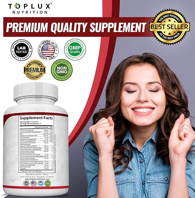 Premium Natural Balance Blend Complex Supplement - Natural 20 Herbs and Vitamins with Cinnamon Non-GMO Vegan, for Men Women, 60 Capsules