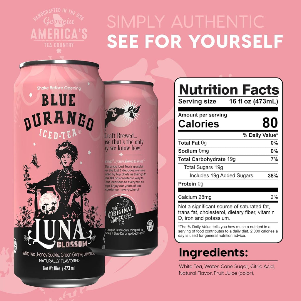 Blue Durango Iced Tea - Luna Blossom - Natural Ingredient Drinks 16 oz (12 Pack)