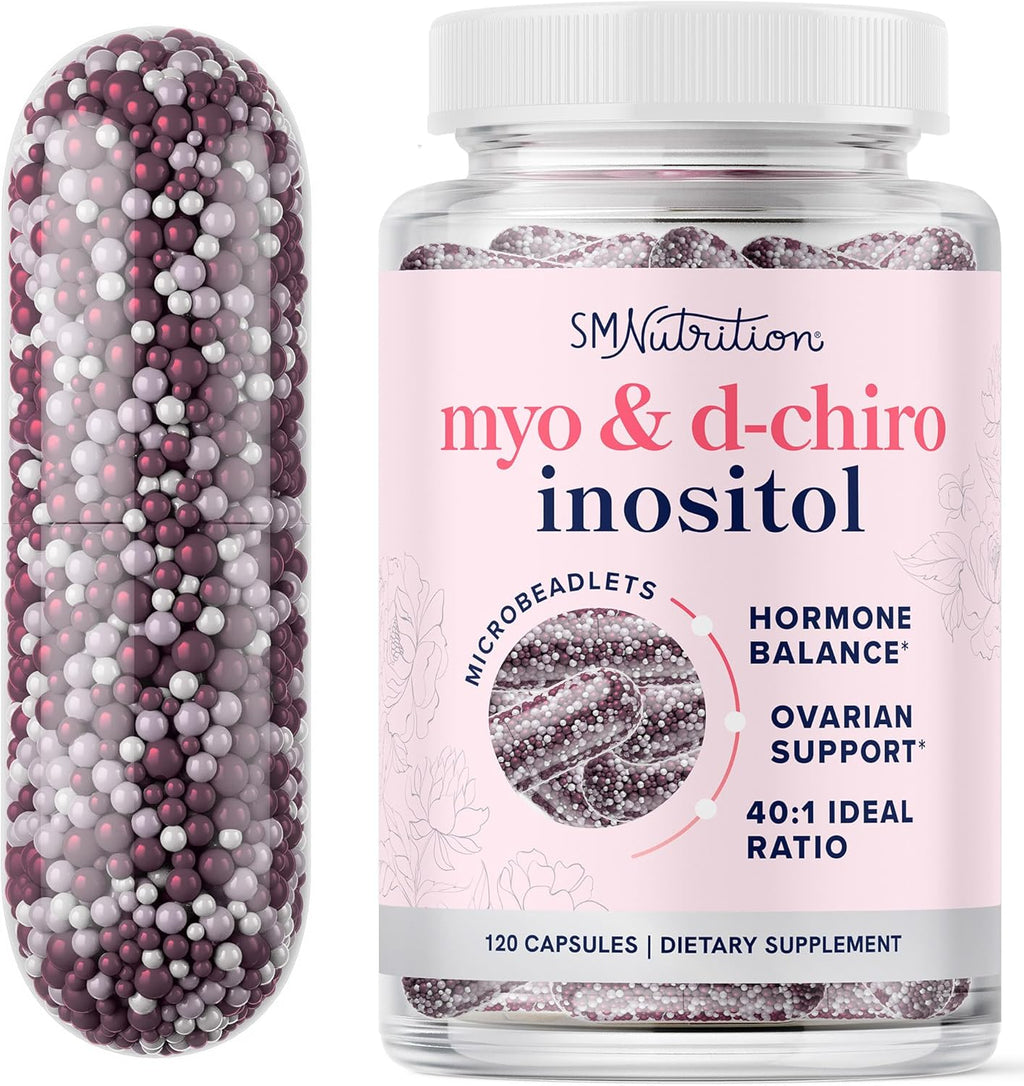Myo-Inositol & D-Chiro Inositol for Hormone Balance for Women | Microbeadlets to Regulate Menstrual Cycle & Support Ovarian Health | 40:1 Ratio Myo & D Chiro | Non-GMO | 120 Ct (2 Month Supply)