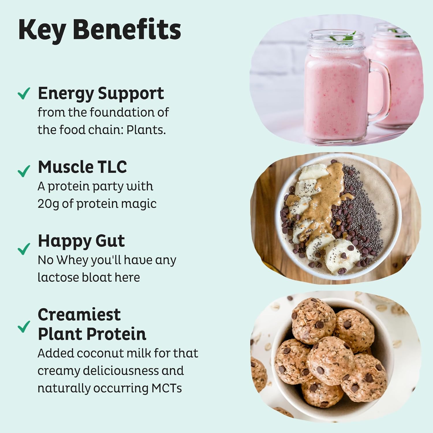 KOS Vegan Protein Powder, Unflavored & Unsweetened - Low Carb Pea Protein Blend, Organic Superfood Rich in Vitamins & Minerals - Keto, Soy, Dairy Free - Meal Replacement for Women & Men - 20 Servings
