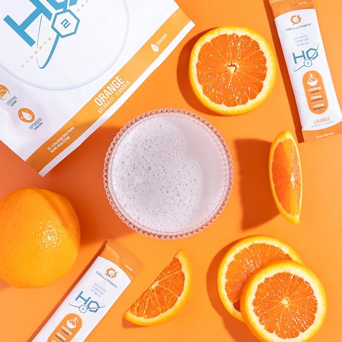 Cellutrex® H2O Electrolytes – Electrolyte Powder Drink Mix, Zero Sugar, Natural Salt Hydration Packets for Recovery and Wellness, Orange, 20 Sticks