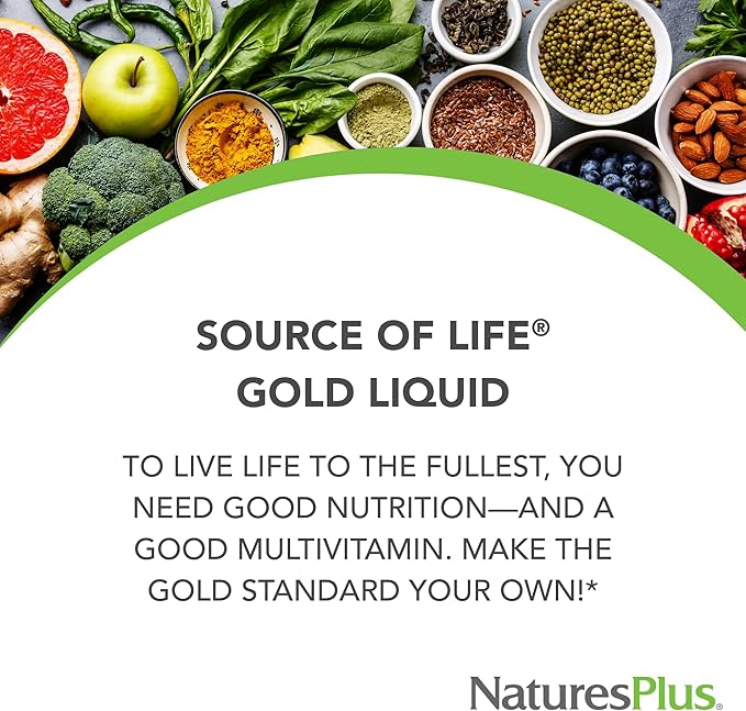 NaturesPlus Source of Life Gold Multivitamin Liquid - 8 fl oz, Pack of 2 - with Vitamins D3, B12 & K2 - Vegetarian & Gluten Free - 16 Total Servings