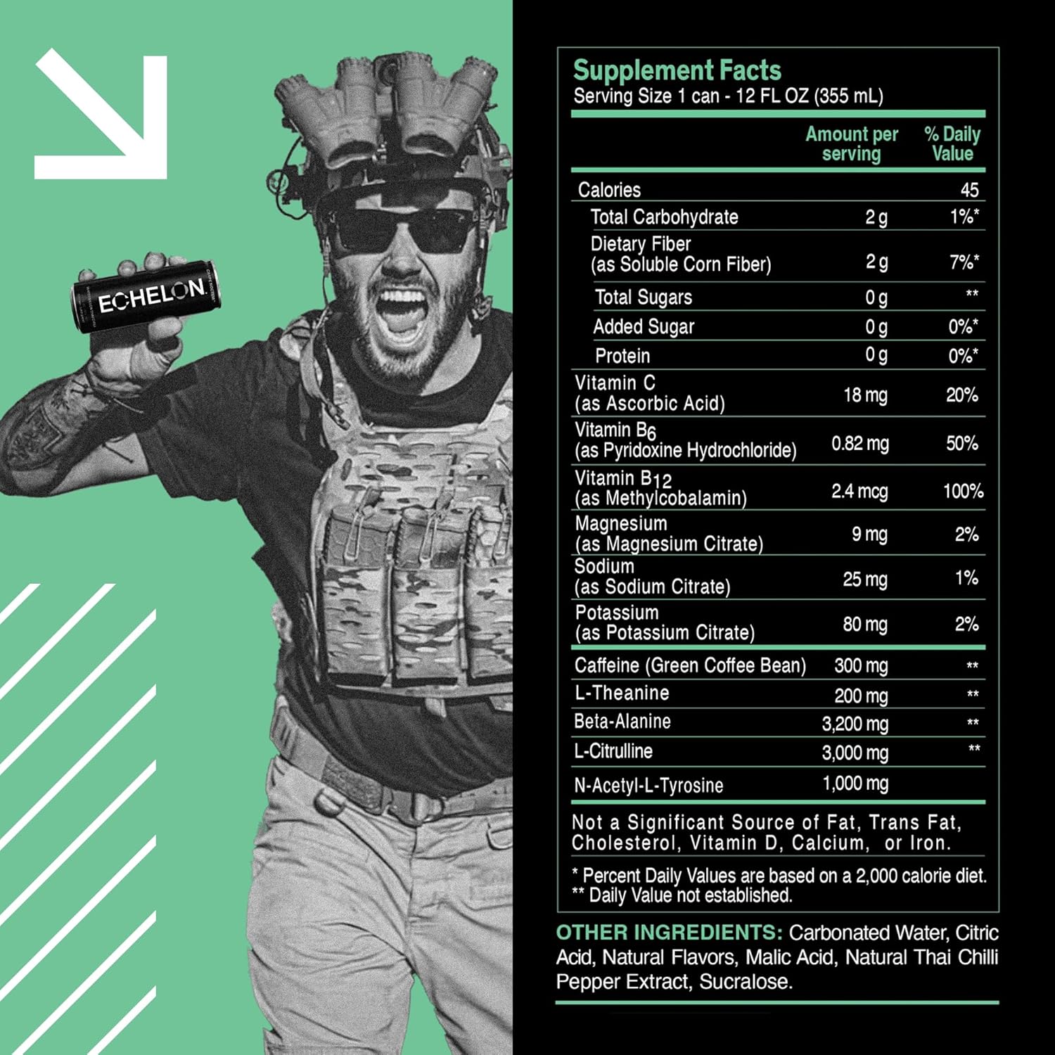Echelon Pre-Workout Energy Drink | Watermelon Thai Chili | 12 Pack | Sustained Energy, Focus and Endurance Dietary Supplement | 300mg of Caffeine | Beta-Alanine, L-Theanine & Fiber | Vegan