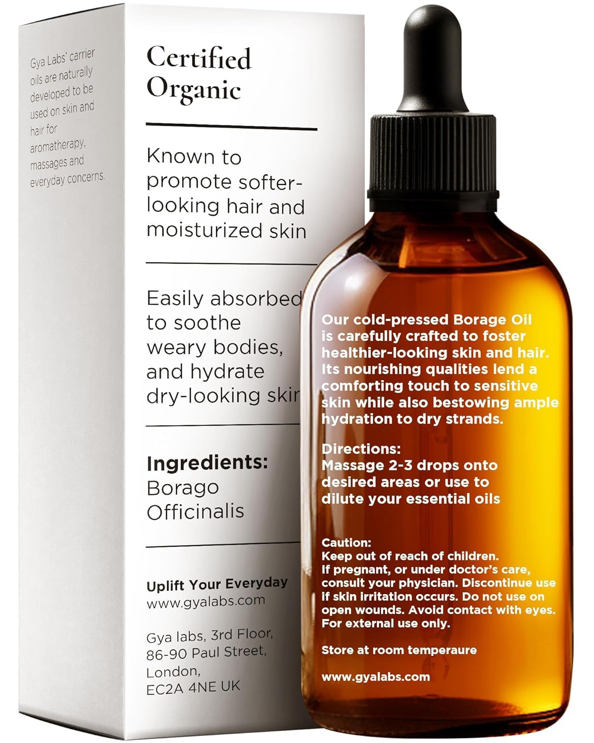 Gya Labs Organic Borage Oil for Skin & Face, Hair - 100% Pure Natural Borage Seed Carrier Oil for Lotions - Healing & Comforting (1.69 Fl Oz)