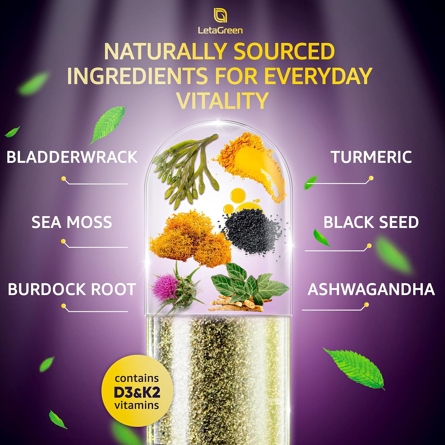 Sea Moss Capsules – 17-in-1 Blend with Black Seed Oil Ashwagandha Bladderwrack Burdock Root Turmeric Vitamin D3 K2 C for Daily Wellness – Multimineral Supplement for Men & Women – 120 Count