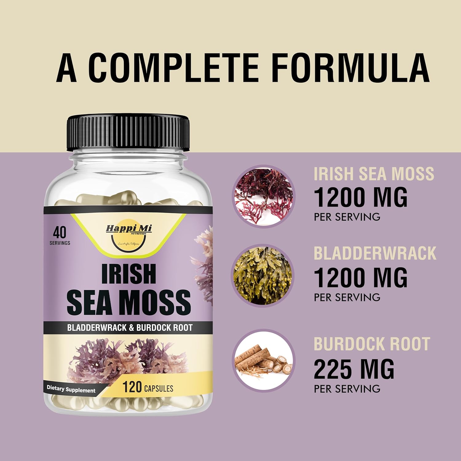 Irish Seamoss Capsules 2625mg per Serving - Made with Organic Seamoss, Bladderwrack & Burdock Root for Digestive & Immune Support