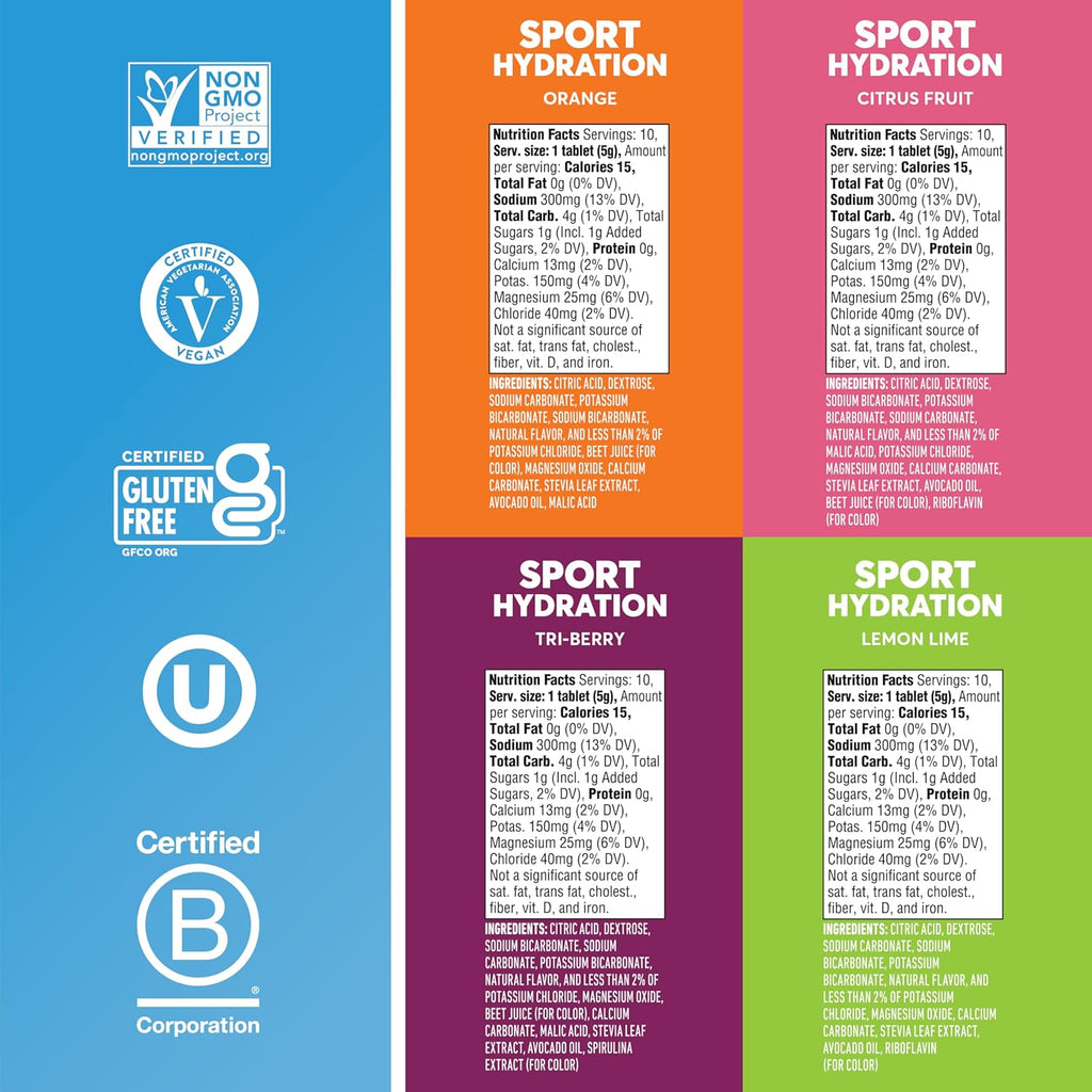 Nuun Sport Electrolyte Tablets with Magnesium, Calcium, Potassium, Chloride & Sodium, Gluten Free & Vegan, Mixed Flavors, 4 Pack (40 Servings Total)