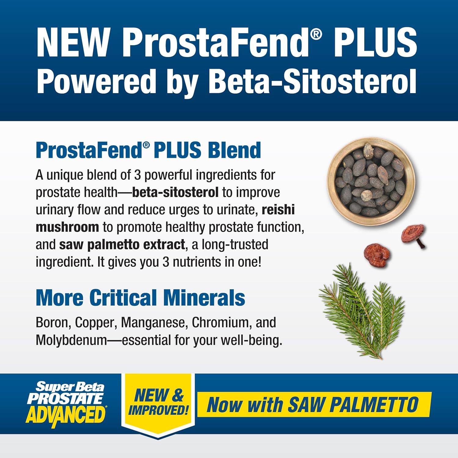 Advanced with Saw Palmetto - Prostate Health Supplements for Men, Bladder & Urinary Support with Beta-sitosterol, Reishi, Saw Palmetto, Vitamin D, Zinc Oxide, Selenium - 60 Count
