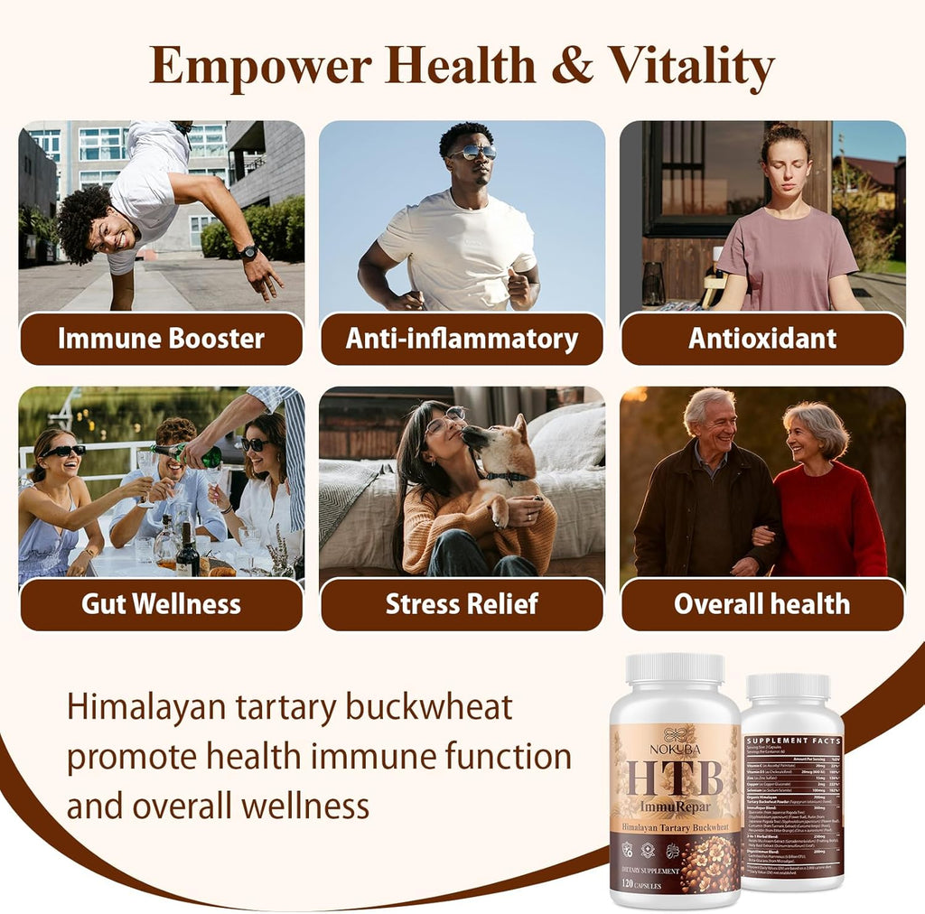 Immune Support Supplement Himalayan Tartary Buckwheat with Quercetin, Zinc, Vitamin C, D3, Curcumin for Immune Booster & Inflammatory Balance & Antioxidant & Gut - 120 Vegan Capsules