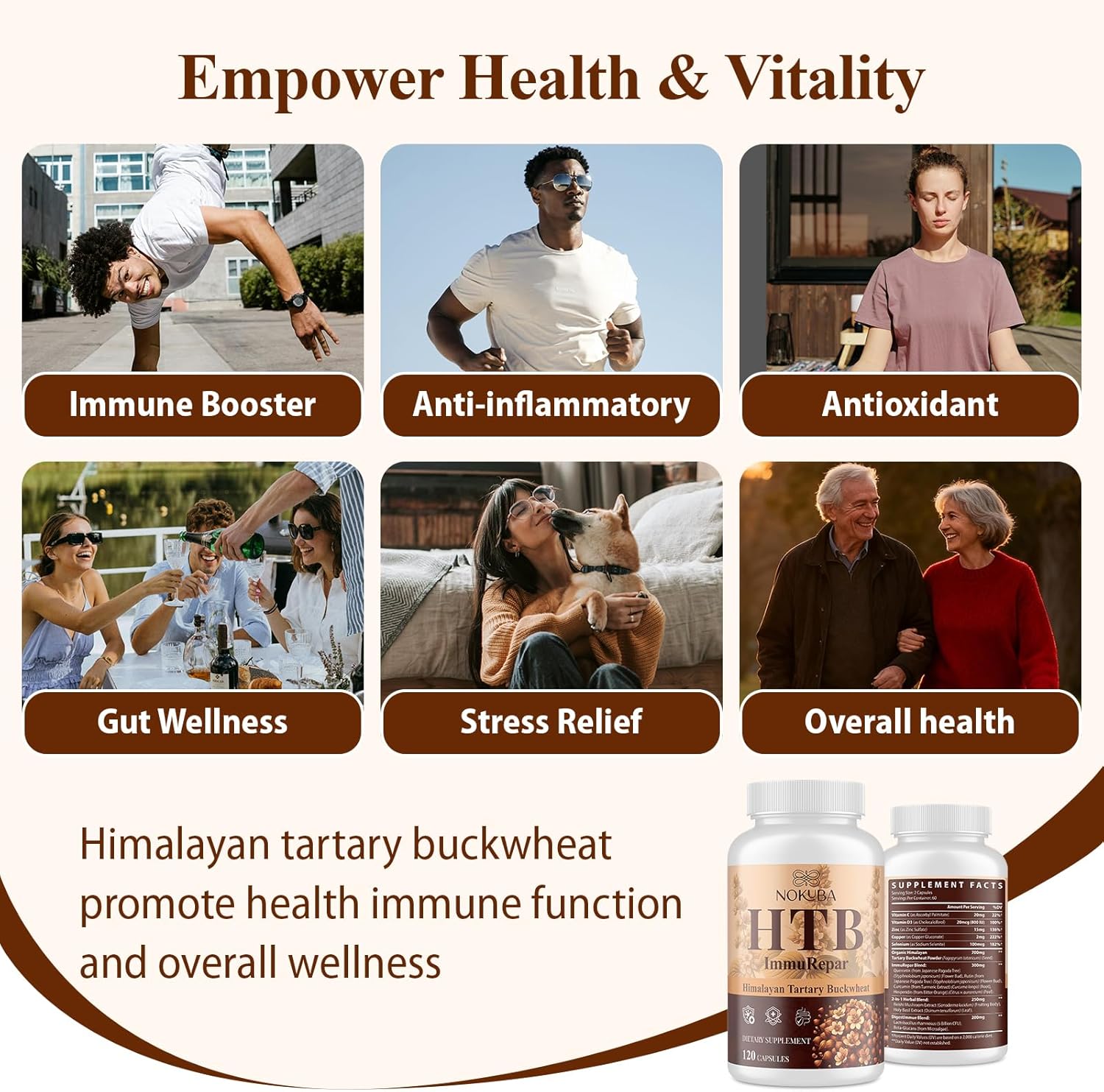 Immune Support Supplement Himalayan Tartary Buckwheat with Quercetin, Zinc, Vitamin C, D3, Curcumin for Immune Booster & Inflammatory Balance & Antioxidant & Gut - 120 Vegan Capsules