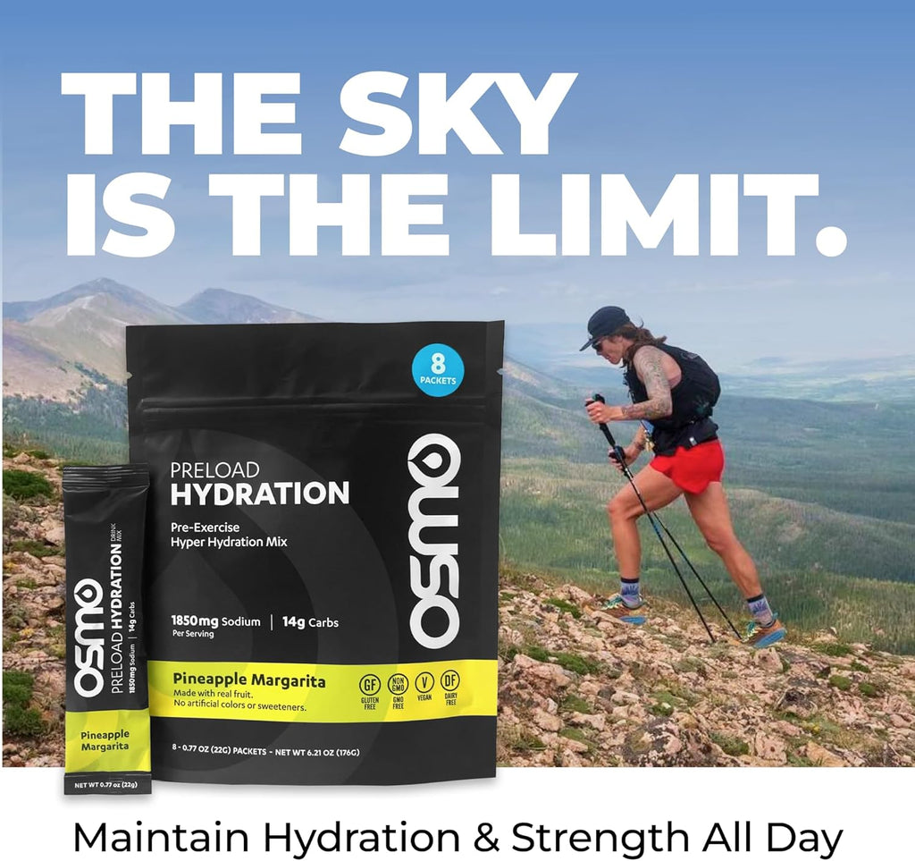 Osmo Preload Hydration Pre Workout Powder - Includes High Sodium Bicarbonate, Magnesium, Potassium, Carbs & Vitamins, Cane Sugar, Natural Ingredients, Beat Cramps & Dehydration - Pineapple Margarita