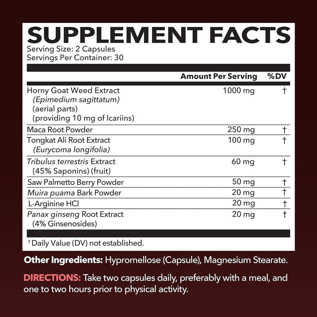 Horny Goat Weed Capsules for Men & Women - Extra Strength Performance & Energy Support with Tongkat Ali, Muira Puama, and Saw Palmetto - 1 Month Supply Herbal Supplement for Increased Endurance