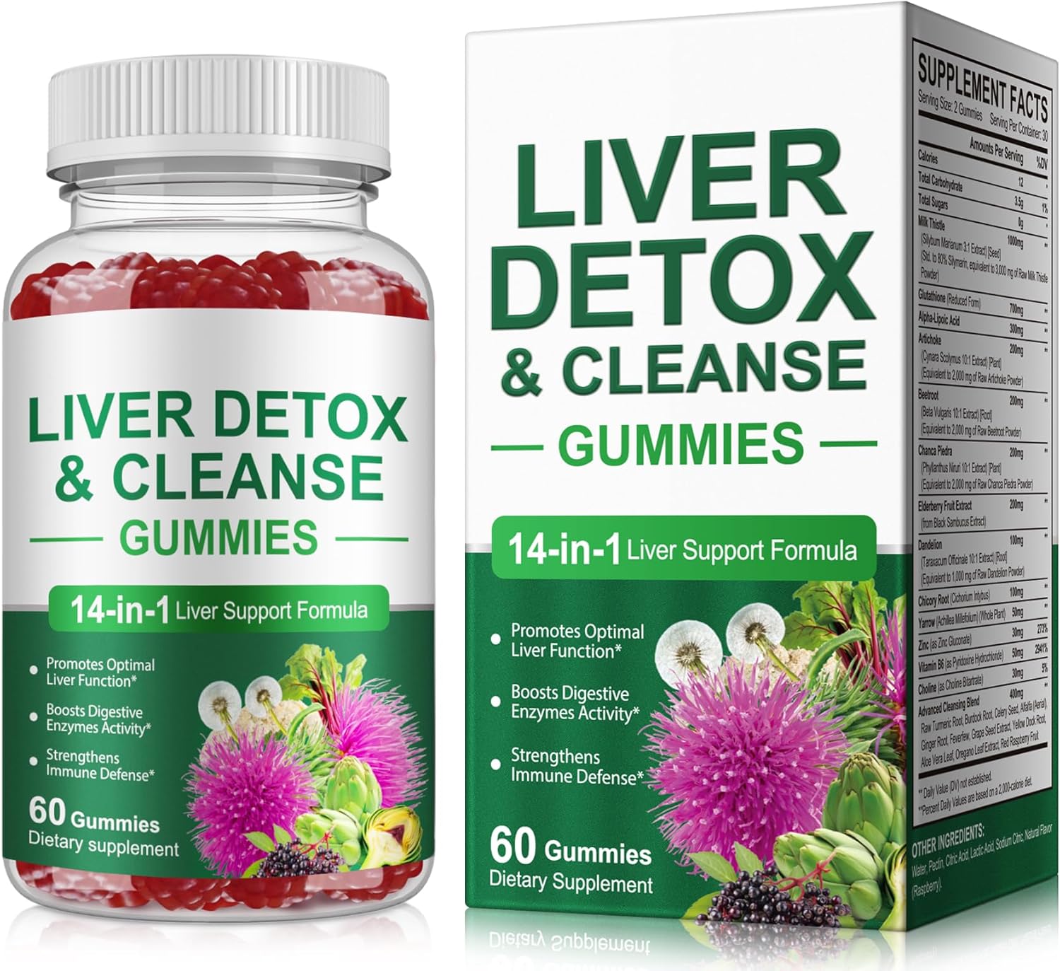 Gummy Milk Thistle, Liver Support Supplement, Immunity & Overall Health, for Your Liver Cleanse Detox & Repair, Promotes Optimal Liver Function, Glutathione, with Alpha Lipoic Acid, 60 Count