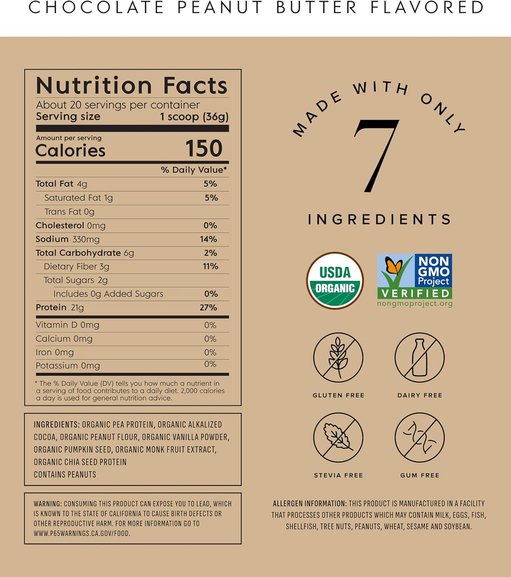 Truvani Vegan Pea Protein Powder | Chocolate Peanut Butter | 20g Organic Plant Based Protein | 20 Servings | Keto | Gluten & Dairy Free | Low Carb | No Added Sugar