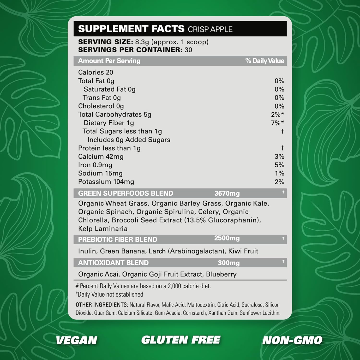 EHP Labs OxyGreens Super Greens Powder - Spirulina & Chlorella Superfood, Green Juice Powder & Greens Supplements with Prebiotic Fibre, Antioxidants & Immunity Support, 30 Serves (Crisp Apple)