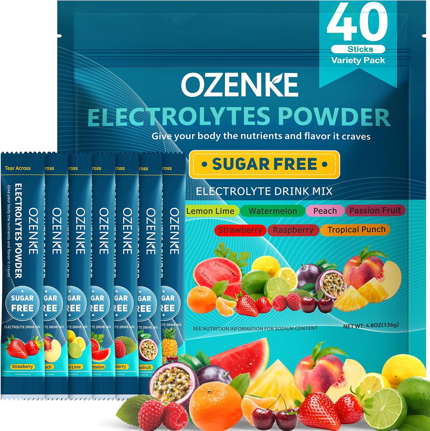 Electrolytes Powder Packets, Hydration Packets, Electrolyte Drink Mixes for Rapid Hydration, 7 Flavors, 0 Sugar, 0 Calorie (40 Servings (Pack of 1), Variety Pack)