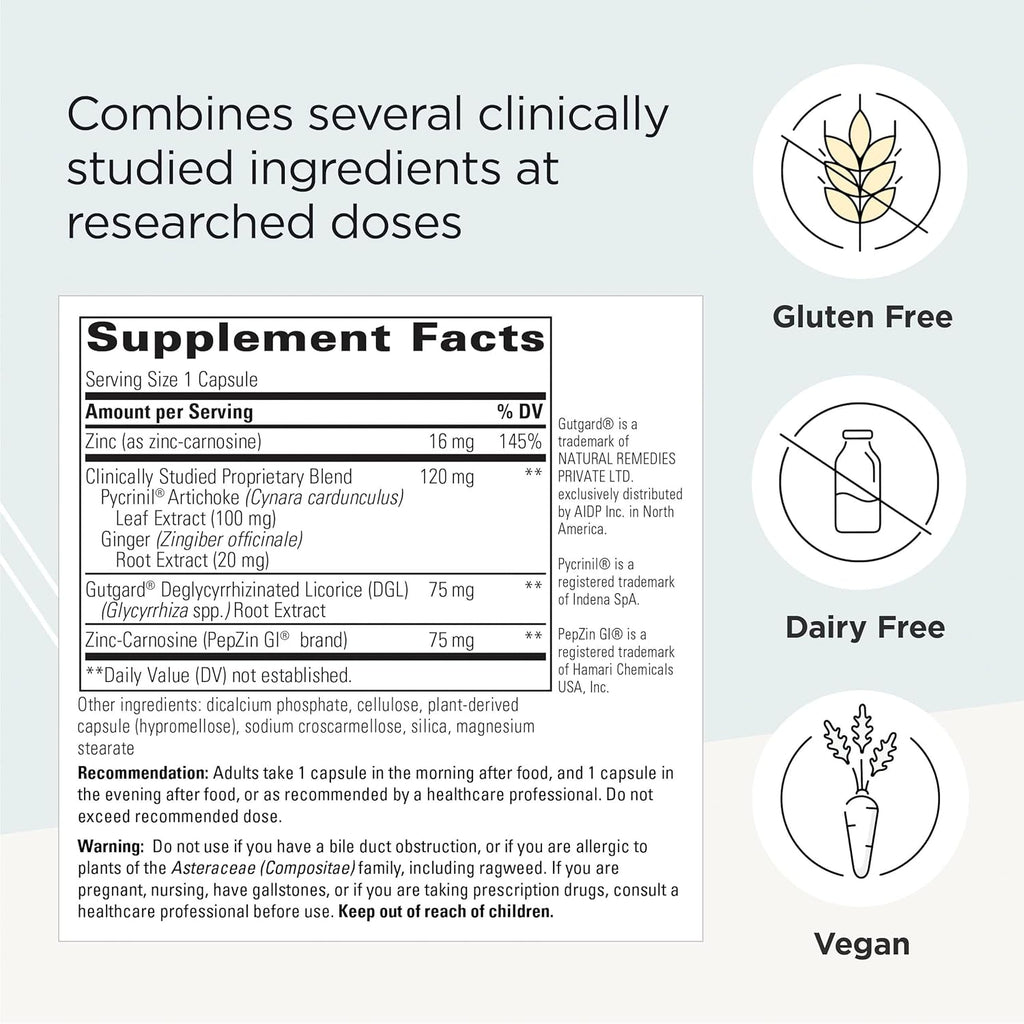 Integrative Therapeutics Heartburn Advantage - Supports Occasional Heartburn & Bloating* - GI Support with Licorice Root Extract and Ginger Root Extract* - Gluten-Free & Vegan - 60 Capsules