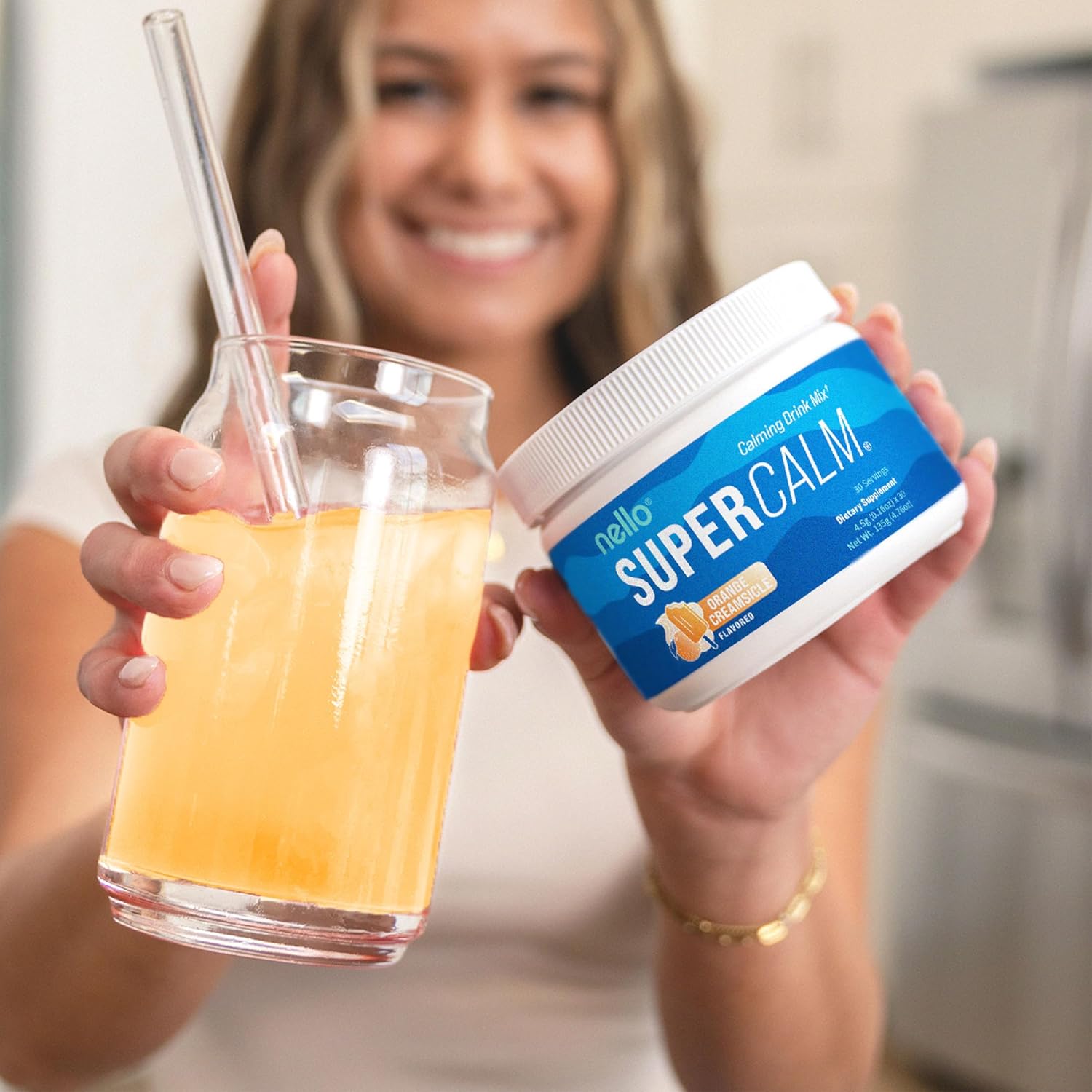 Supercalm Powdered Drink Mix, Orange Creamsicle, L Theanine, Ksm-66 Ashwagandha, Magnesium Glycinate, Vitamin D 3, Supplements for Relaxation & Focus, Natural, No Sugar, Non GMO, 30 Srvgs