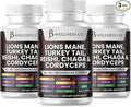 Lions Mane Supplement Cognitive Support, Immune Health with Turkey Tail 20in1 Mushroom Reishi Cordyceps Chaga with Marshmallow Root -180 Count
