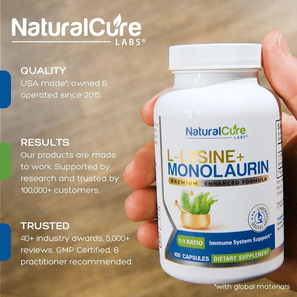L-Lysine + Monolaurin 600mg 1:1 Ratio, 100 Capsules