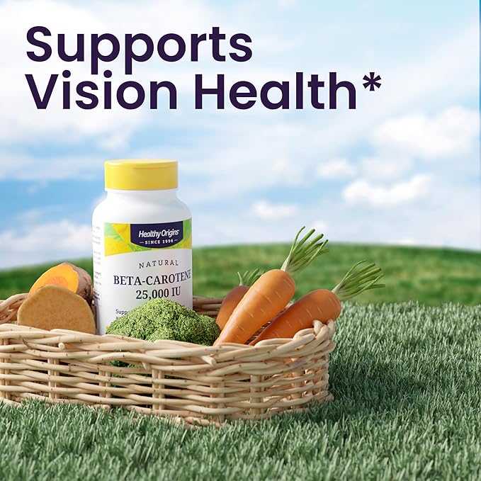 Healthy Origins Beta-Carotene 25,000 IU (7,500 mcg), Provitamin A Supplement for Antioxidant, Eye & Immune Support, 180 Softgels (6 Month Supply), Non-GMO & Gluten-Free