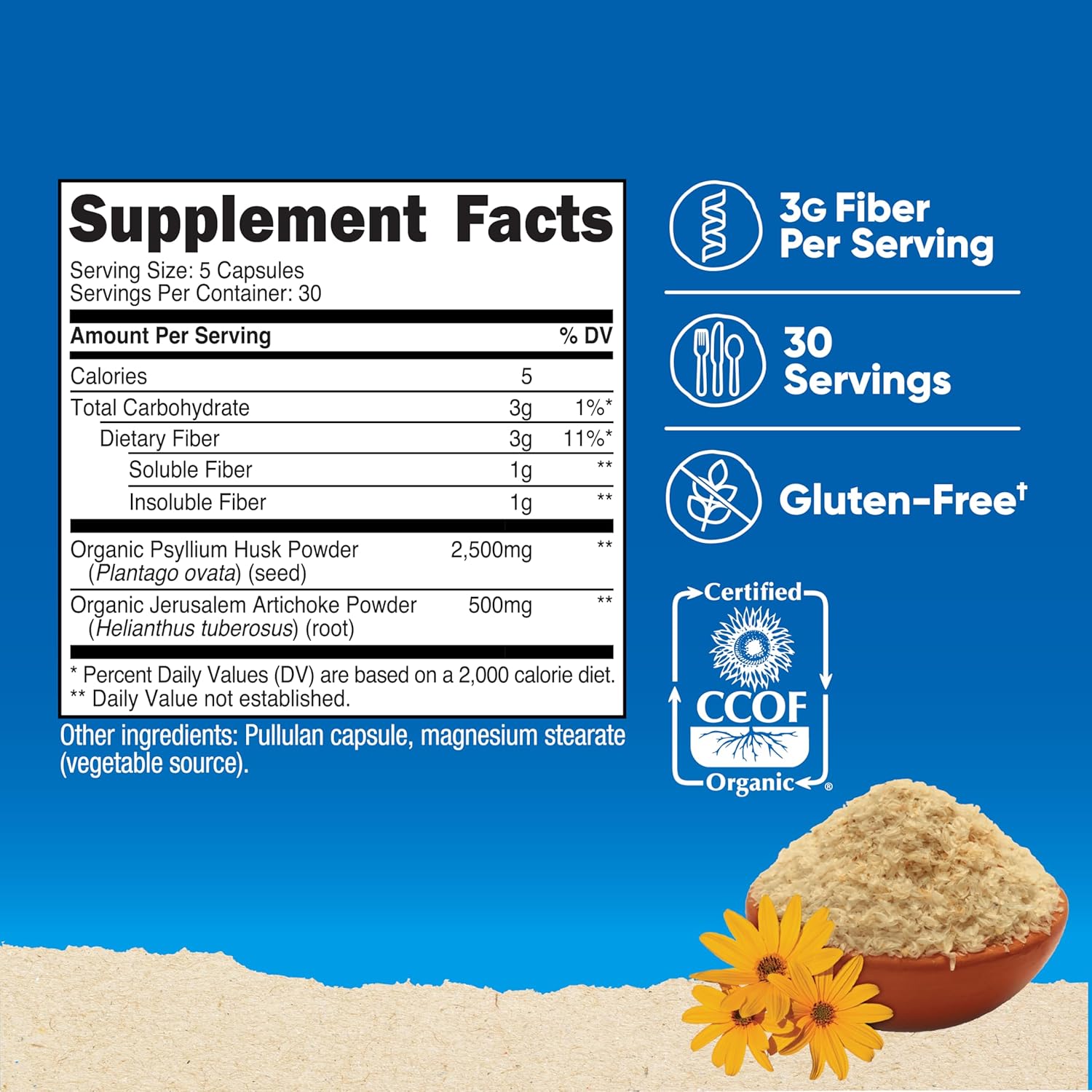 Nutricost Fiber Capsules with Prebiotic Fiber Supplement 150 Capsules - CCOF Certified Supplement, Made with Organic Psyllium Husk & Organic Jerusalem Artichoke, Gluten Free, 3 G Per Serving