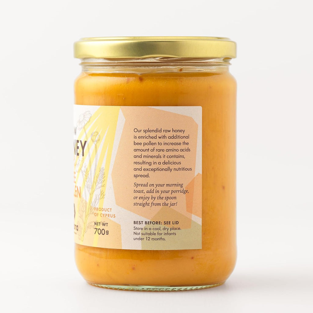 Mellona 100% Raw Honey Unfiltered with Bee Pollen - Natural Honey Raw Unprocessed, Unheated & Unfiltered, No Artificial Additives, Pure Superfood 700 Gram