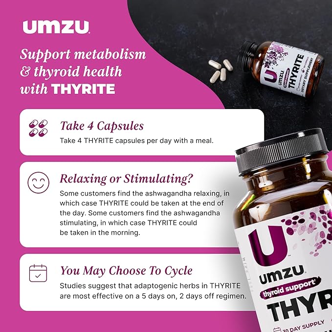 UMZU Thyrite Thyroid Support Supplement, 30 Day Supply – Magnesium Zinc Copper Iodine Selenium and Adaptogenic Herbs Formula – Supports Metabolism Energy and Daily Wellness for Balanced Daily Support