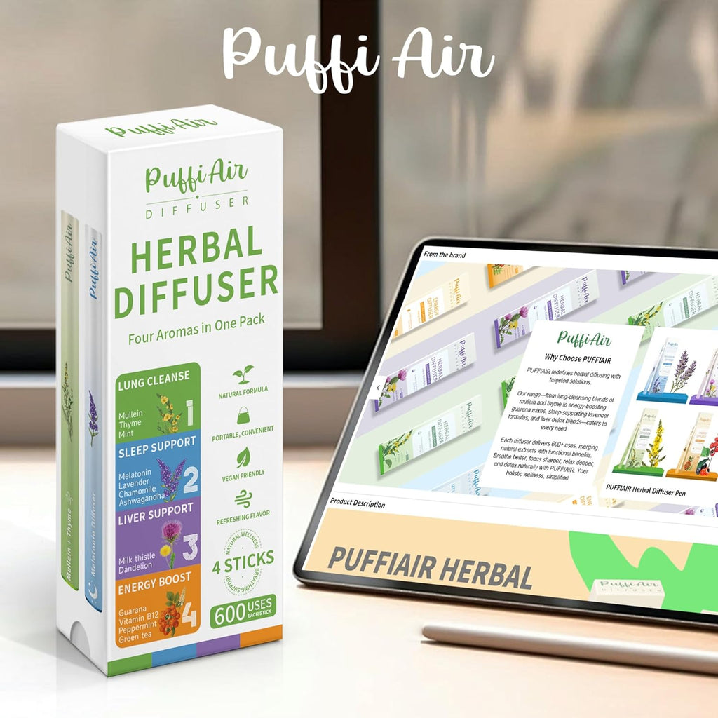 4-in-1 Complete Wellness Herbal Diffuser Bundle: Sleep Support, Lung Detox, Energy Boost & Liver Cleansing – 600 Uses Per Stick