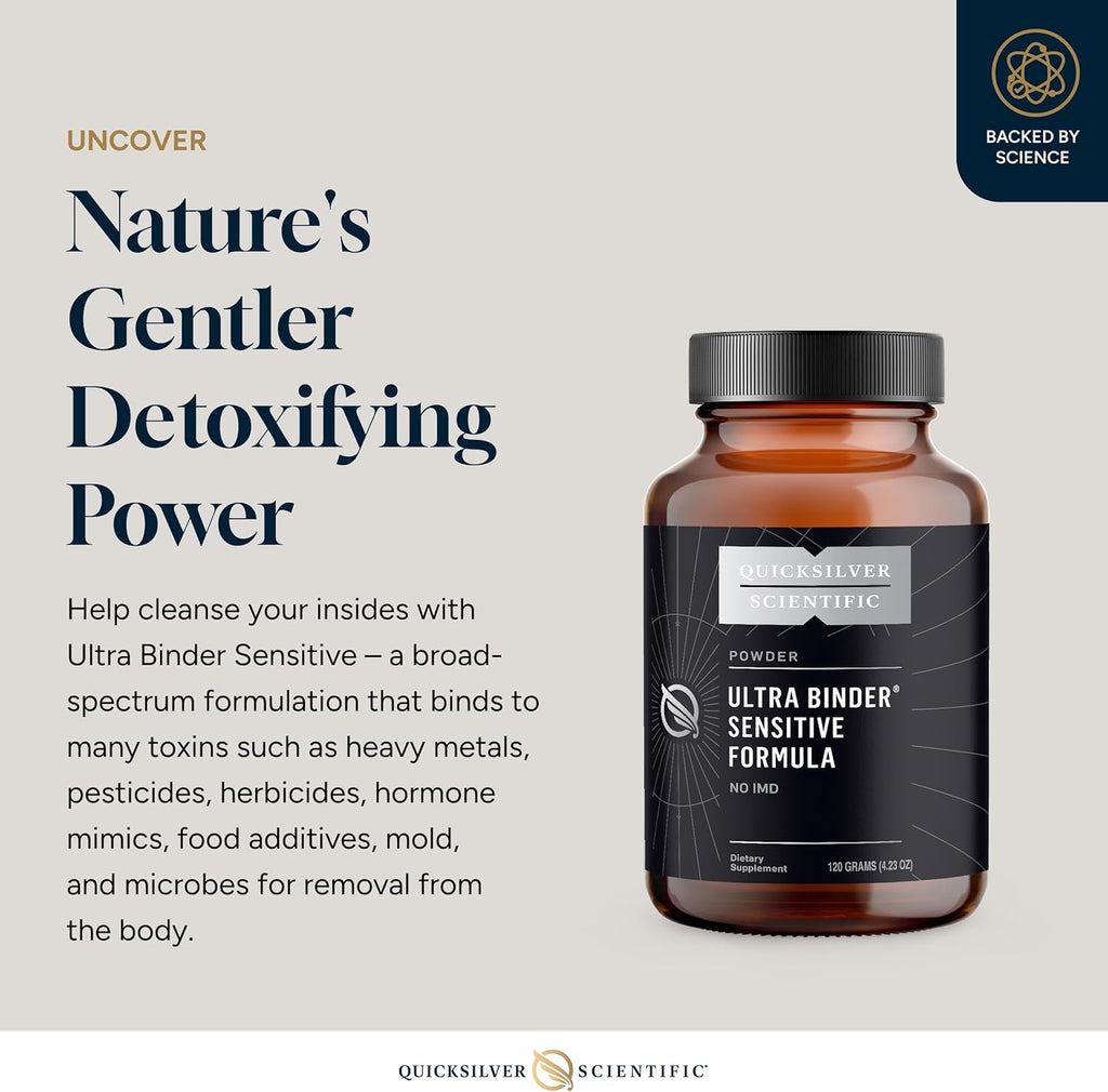 Quicksilver Scientific Ultra Binder Sensitive Formula - Gut Health Supplement with Activated Charcoal, Bentonite Clay - Cleansing Support Powder (120g)
