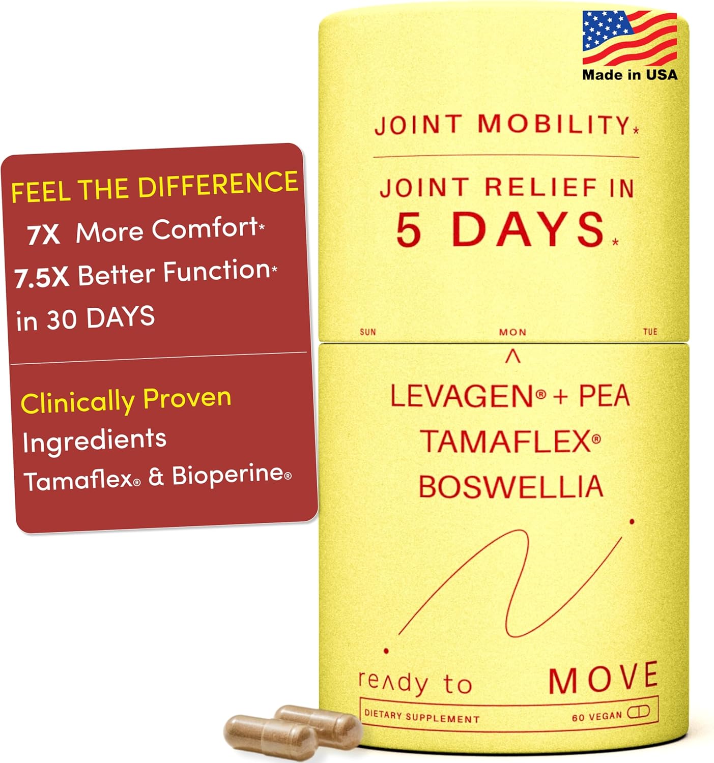 MOVE Fast Acting Joint Supplements | Tamaflex® Turmeric & Tamarind, Levagen®+ PEA Palmitoylethanolamide, Boswellia Serrata, Bioperine® Black Pepper Extract | Joint Support & Mobility | 60 Vegan Caps