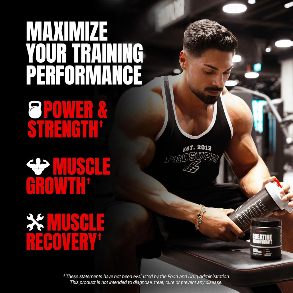 PROSUPPS Creatine Monohydrate Powder for Men & Women, Unflavored - 5000,mg of Micronized Creatine - Gym Workout Supplement for Muscle Gain & Recovery - Sugar-Free, Soy & Gluten-Free - 60 Servings