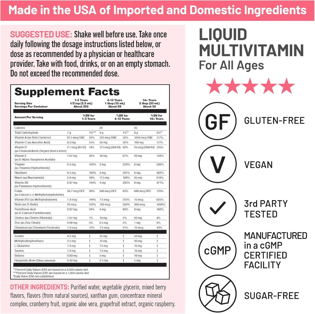 NatureWise Liquid Multivitamin for Women, Men of All Ages - Sugar Free, Vegan - Vitamins for Energy Levels, Beauty, Immune Health with Methylated B12 & Folate - Non-GMO - 30 fl oz(887 mL)