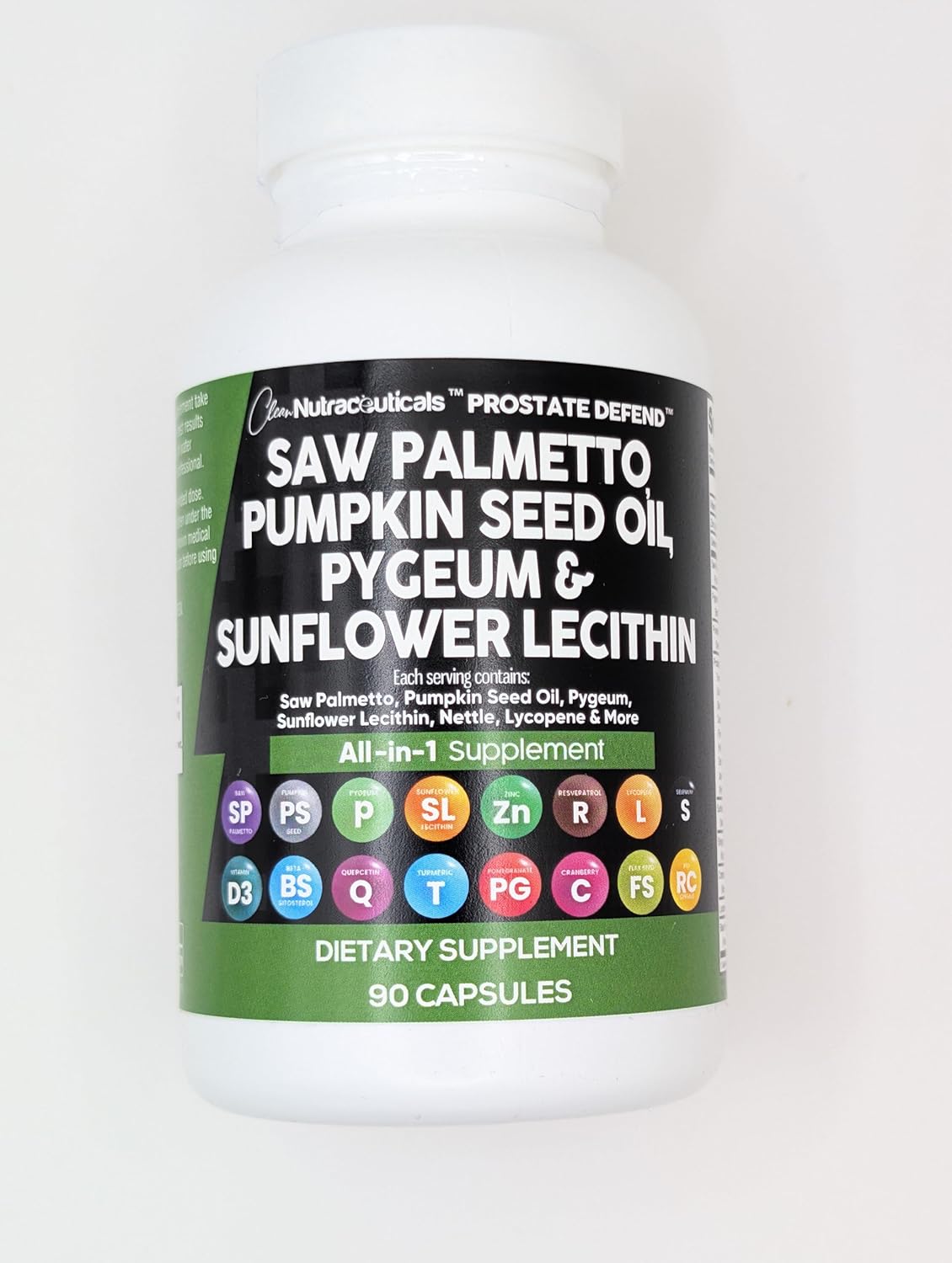 Clean Nutraceuticals Saw Palmetto Pumpkin Seed Oil Pygeum Sunflower Lecithin Stinging Nettle Cranberry - Prostate Supplements for Men with Lycopene - 90 Caps