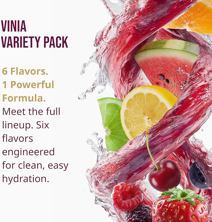 VINIA Resveratrol Electrolyte Hydration Powder Mix, Sampler Pack | Boost Blood Flow & Circulation | Sea Salt, Coconut Water Potassium, Magnesium, Informed Sport Certified, 30 Sticks