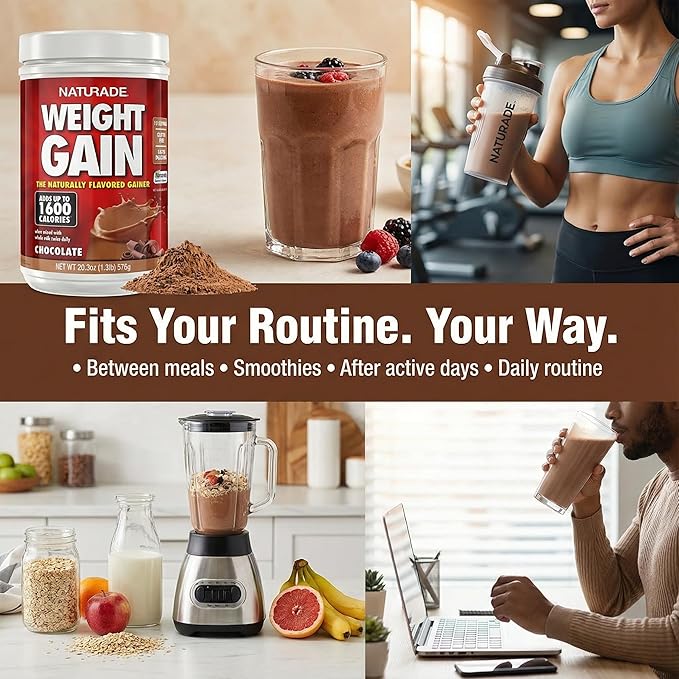 Naturade Weight Gain Nutrition Drink Mix for Healthy Weight Support, Balanced Calories with Protein, Vitamins & Minerals, Chocolate - 40.6 oz