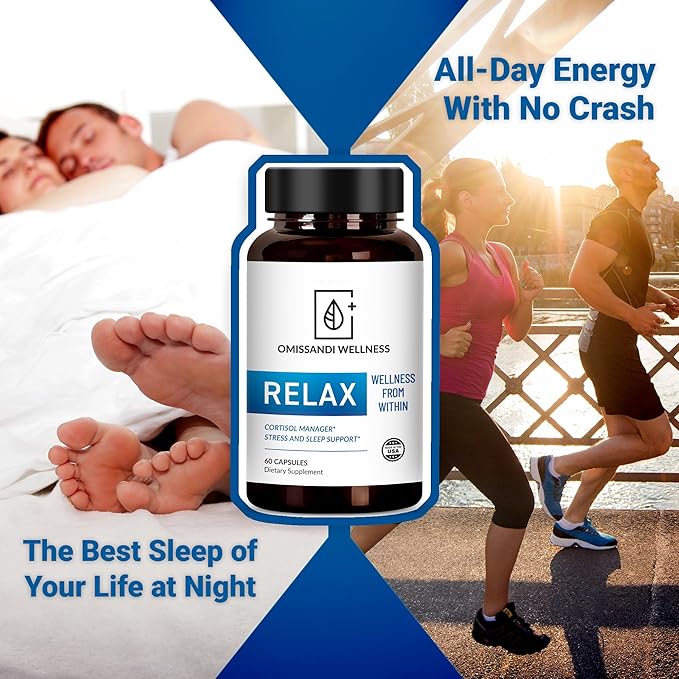 OMISSANDI-Wellness Relax Adrenal Support Supplement - Dr. Ian Stern Formulated - Manages Stress, Promotes Deep Sleep, Improves Mood-W/Holy Basil, Zinc, L-Theanine & More, Vegan Made in USA - 60 Caps