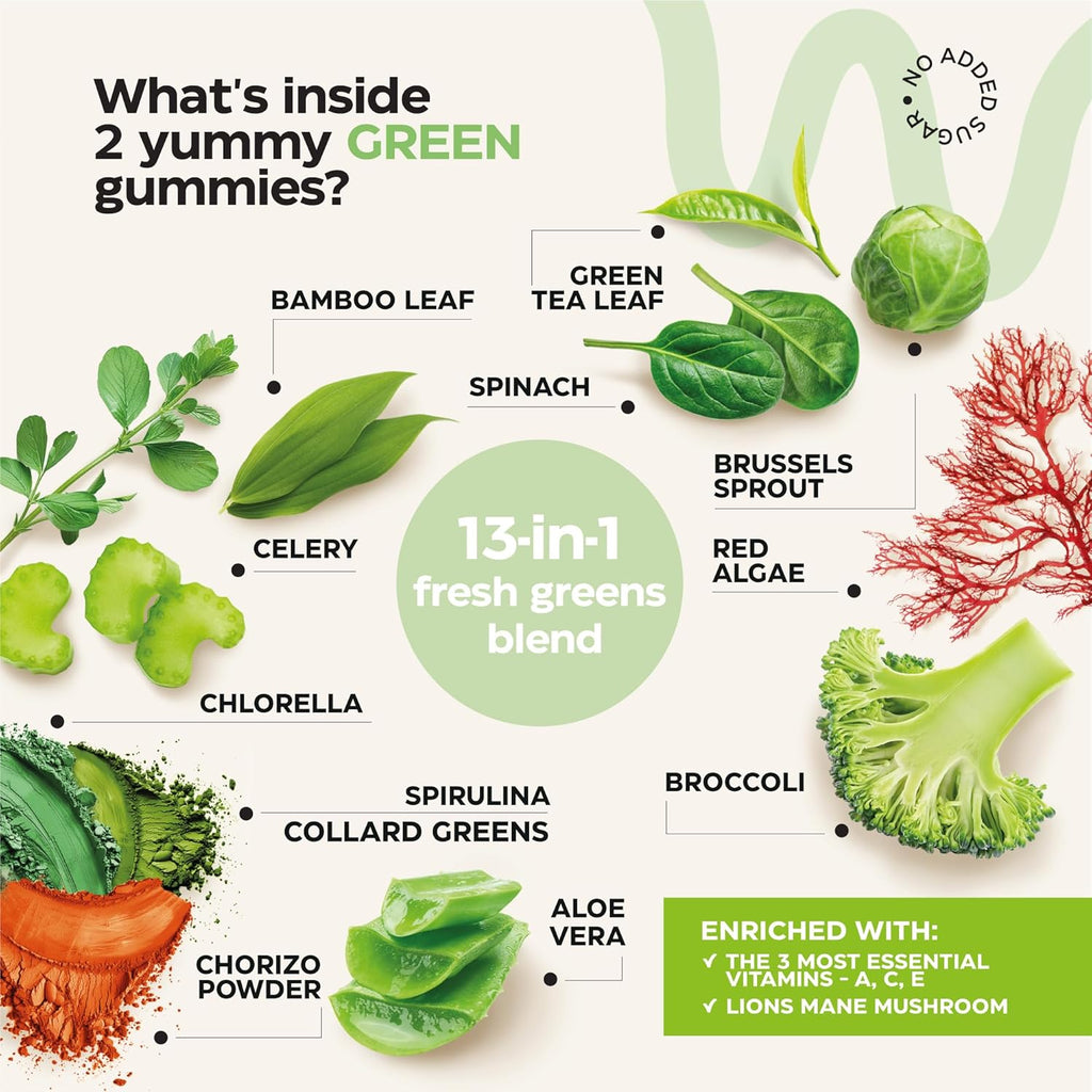 Super Fruit Super Greens Gummies for Adults - Daily Greens Vegetable Gummies for Immunity Health, Energy, Nutrient Balance - Fruits Blend 60 Count, Veggies Blend 60 Count - Sugar Free