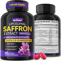 Saffron Supplements - 100mg Liposomal High Absorption 100% Pure Saffron Extract with Magnesium Glycinate, Omega-3, Turmeric, Ashwagandha, Vitamin B6, B12, D3 for Mood, Brain - 60 Softgels.