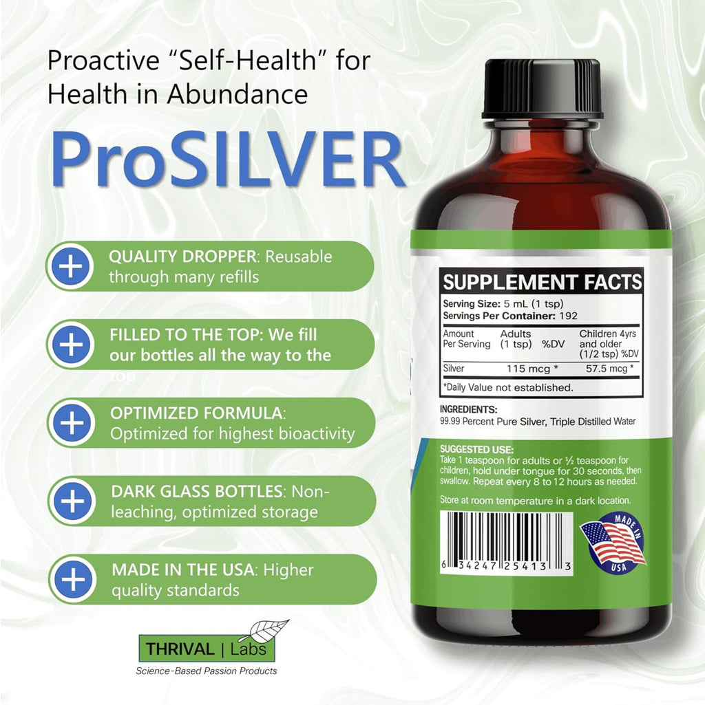 Ionic Colloidal Silver Liquid 20 PPM Bio Active for Immune Support Glass Bottle 32oz 192 Servings Organic Supplement