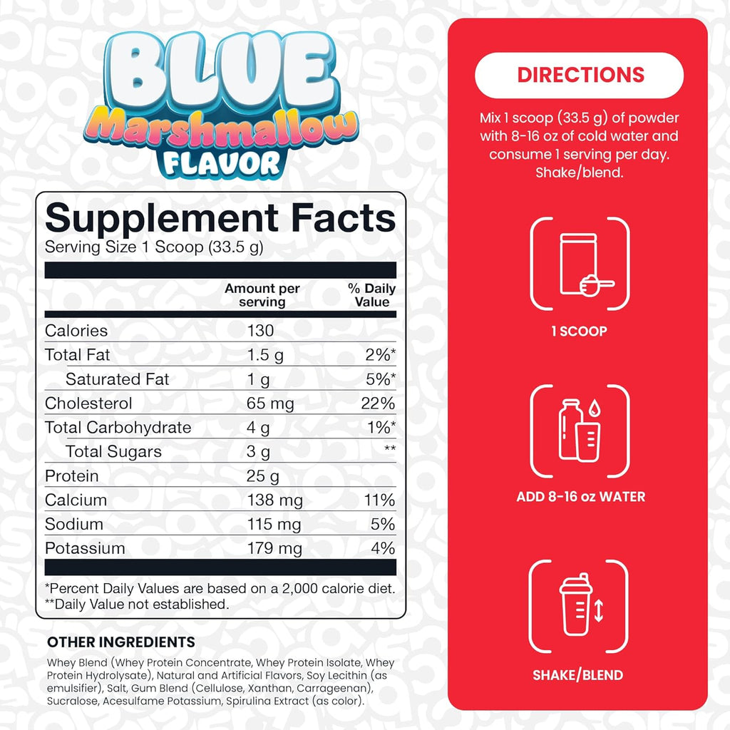 Whey Protein Powder, 25g Protein, Complete Amino Acid Profile, Gluten-Free, Low Fat, RBST-Free, Supports Muscle Recovery & Antibody Health (5 Pound, Blue Marshmallow)