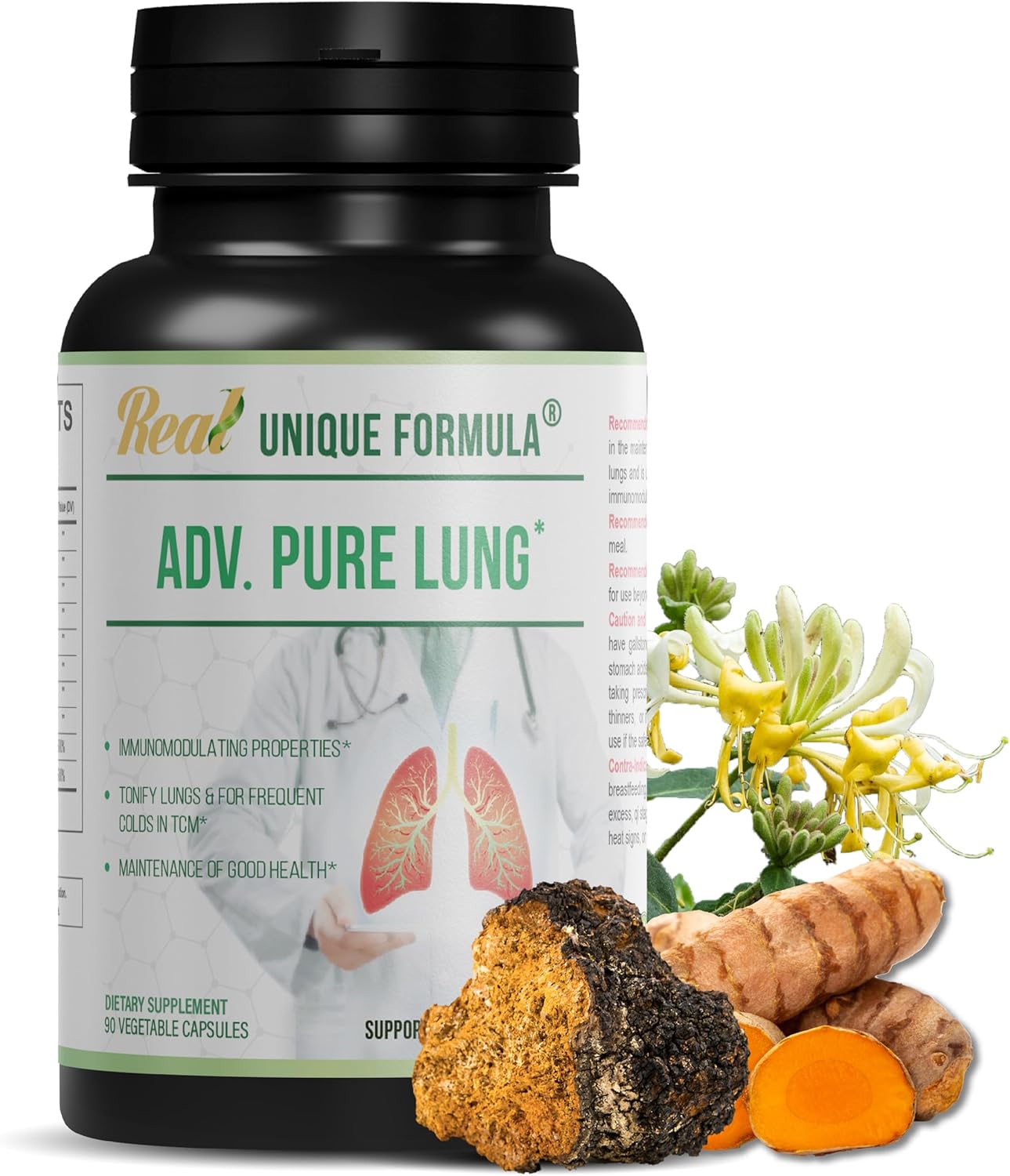 Adv. Pure Lung | Lung Cleanse and Detox | Herbal Respiratory Supplement for Lung Support with Chaga Mushroom, Curcumin Turmeric, Honeysuckle Flower, Astragalus, Quercetin, Pomegranate