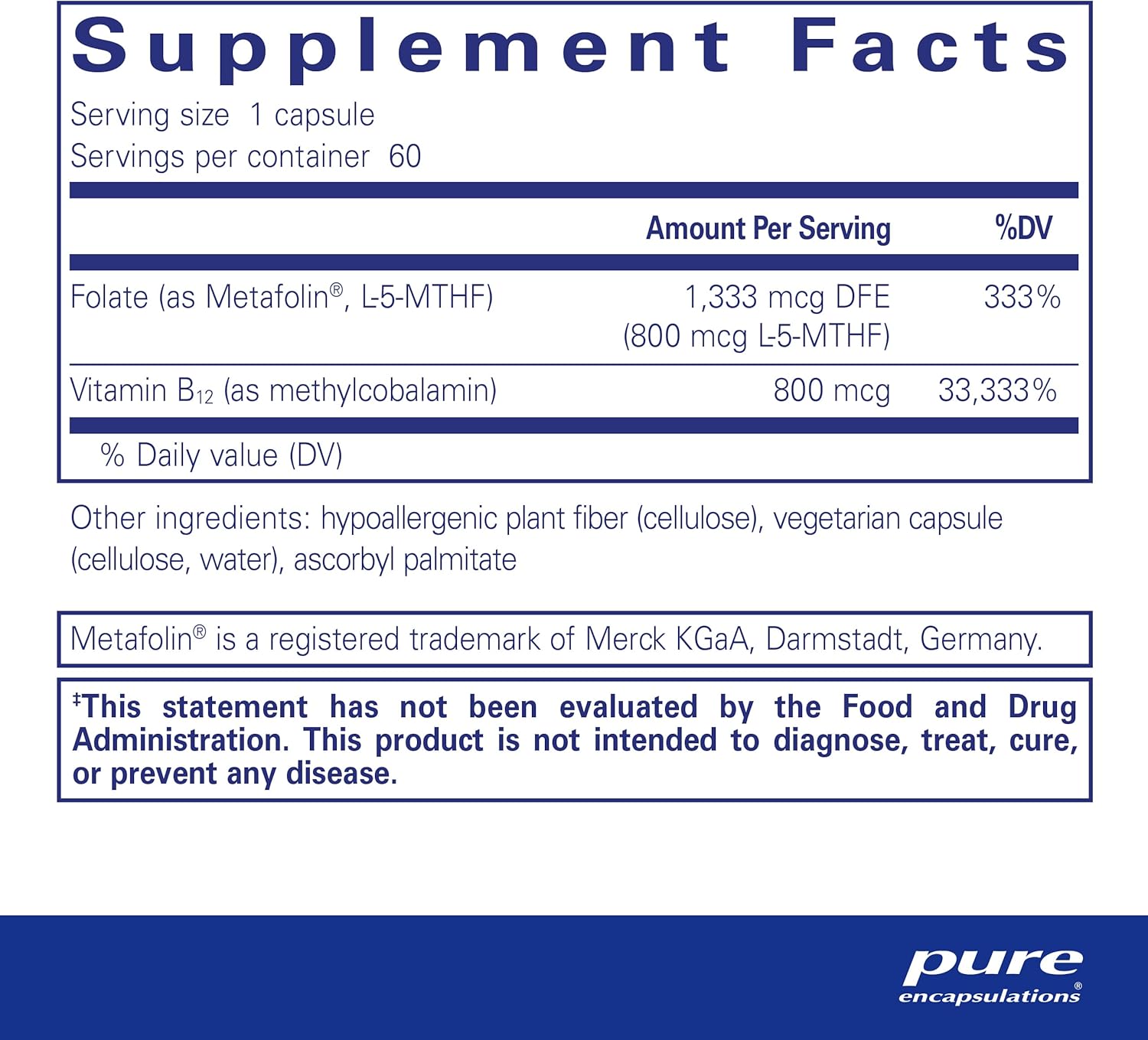Pure Encapsulations B12 Folate - Energy Supplement to Support Nerves, Energy Metabolism & Cognitive Support* - with Vitamin B Folate as Metafolin - 60 Capsules