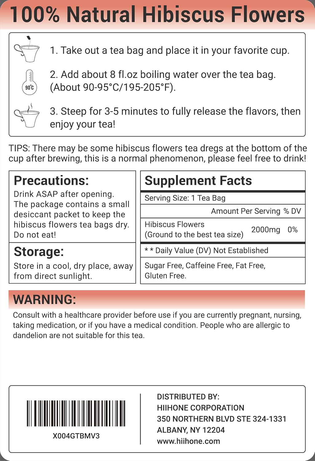 Hibiscus Tea Bags, Hibiscus Flower Herbal Tea - Caffeine & Sugar Free, 120 Teabags