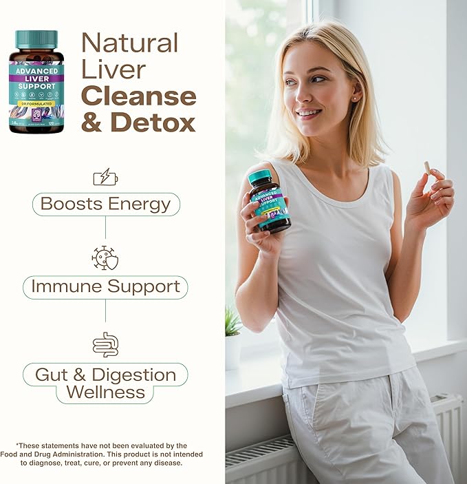 High-Potency Vegan Liver Cleanse Detox & Repair (120 Days Supply) - Dr Formulated Milk Thistle, Silymarin, Choline, Artichoke & Dandelion Root Supplement – Liver Support & Kidney Detox - 120 Capsules