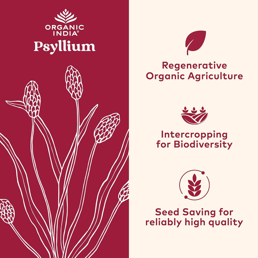 ORGANIC INDIA Psyllium Herbal Powder - Whole Husk Fiber Supplement, Digestion Support, Vegan, Gluten-Free, USDA Certified Organic, Non-GMO, Soluble & Insoluble Fiber Source - 12 oz